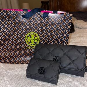 Tory Burch Willa Matte Black Chain Wallet and Card Case